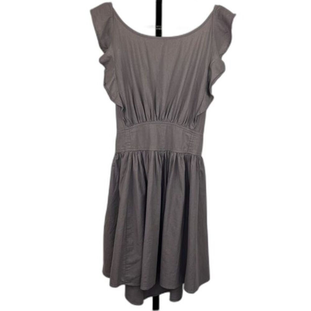 Wishlist Apparel Dress Women L Gray Cotton Ruffle Tie Back Cottagecore Boho Mini